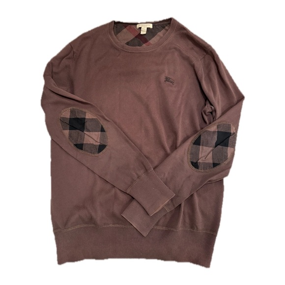 Men’s Burberry Brit Brown Sweater with Plaid Elbow Patches